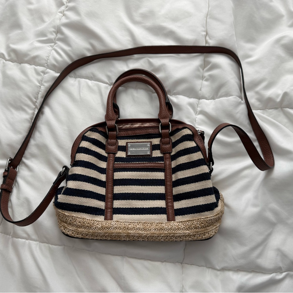 Dana Buchman striped canvas and faux leather satchel bag